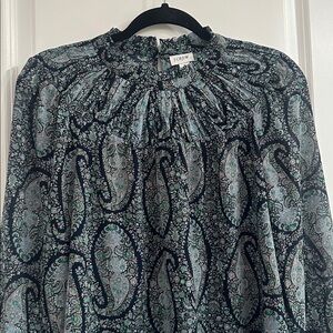 J. Crew Navy Top with Green Paisley Print